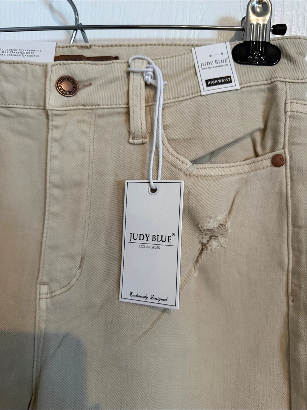 Judy Blue Beige Wide Leg Distressed Jeans